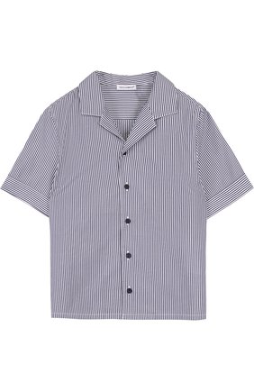 Детская хлопковая рубашка в полоску с логотипом бренда DOLCE & GABBANA синего цвета, арт. L42S43/FR5QP/8-14 | Фото 1 (Рукава: Короткие; Материал внешний: Хлопок; Статус проверки: Проверена категория; Принт: С принтом; Случай: Повседневный)