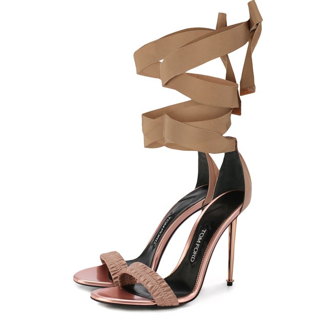 фото Текстильные босоножки metal heel на лентах tom ford