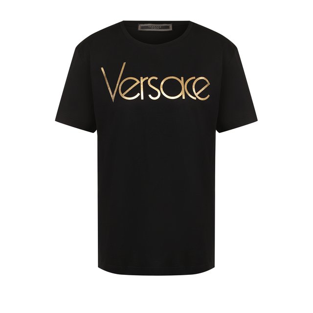 фото Хлопковая футболка прямого кроя с логотипом бренда versace