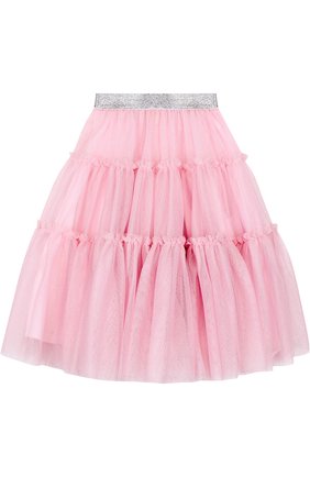 Детская многослойная юбка с широким поясом и металлизированной отделкой MONNALISA розового цвета, арт. 711701 | Фото 1 (Статус проверки: Проверено, Проверена категория; Случай: Повседневный, Вечерний)