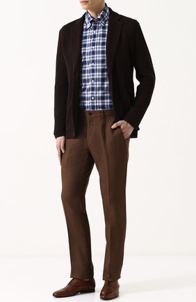 Мужские льняные брюки RALPH LAUREN коричневого цвета, арт. 790585317 | Фото 2 (Длина (брюки, джинсы): Стандартные; Материал внешний: Лен; Случай: Повседневный; Статус проверки: Проверена категория)