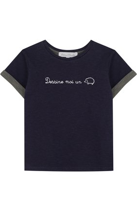 Детский хлопковая футболка с принтом TARTINE ET CHOCOLAT темно-синего цвета, арт. TL10041/4A-6A | Фото 1 (Материал внешний: Хлопок; Рукава: Короткие; Статус проверки: Проверено, Проверена категория)