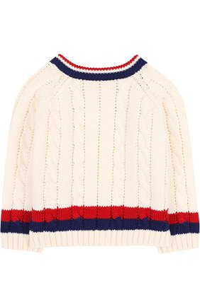 Детский хлопковый пуловер с контрастной отделкой и v-образным вырезом GUCCI белого цвета, арт. 498314/X3I49 | Фото 2 (Статус проверки: Проверена категория; Кросс-КТ НВ: Пуловеры)
