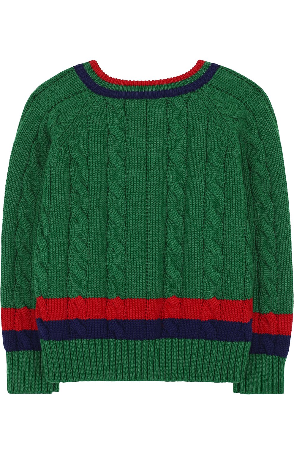 Детский хлопковый пуловер с контрастной отделкой и v-образным вырезом GUCCI зеленого цвета, арт. 498314/X3I49 | Фото 2 (Кросс-КТ НВ: Пуловеры; Статус проверки: Проверено, Проверена категория)