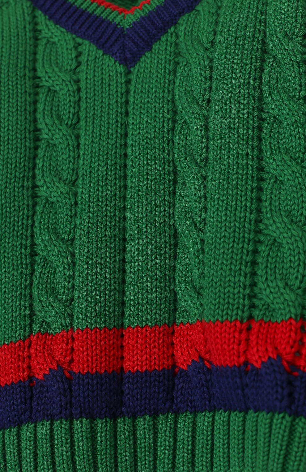 Детский хлопковый пуловер с контрастной отделкой и v-образным вырезом GUCCI зеленого цвета, арт. 498314/X3I49 | Фото 3 (Кросс-КТ НВ: Пуловеры; Статус проверки: Проверено, Проверена категория)