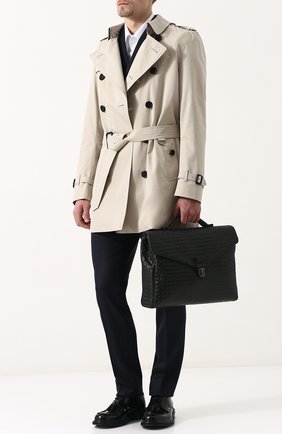 Мужской темно-зеленый кожаный портфель с плетением intrecciato Bottega Veneta, арт. 113095/V4651 купить в ЦУМ | Фото №2 Кожаный портфель с плетением intrecciato Bottega Veneta темно-зеленый | Фото №2