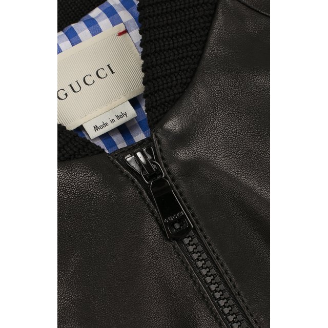 Кожаная куртка-бомбер с контрастной отделкой Gucci 502054/XG587 Фото 3
