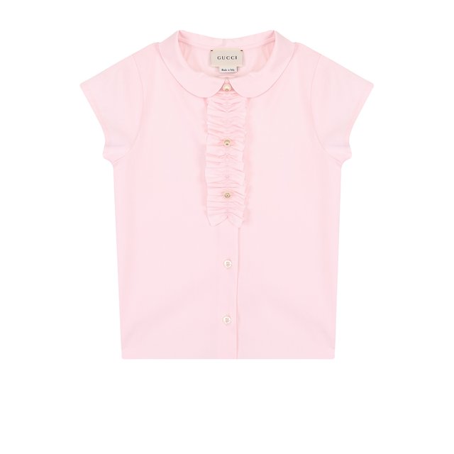 Хлопковая блуза с оборкой и коротким рукавом Gucci 503679/XB365
