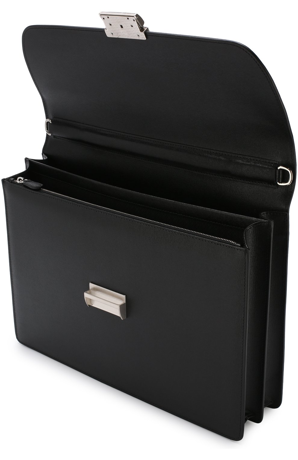 Мужской черный кожаный портфель с плечевым ремнем Canali, арт. P325328/NA00053 купить в ЦУМ | Фото №4 Кожаный портфель с плечевым ремнем Canali черный | Фото №4
