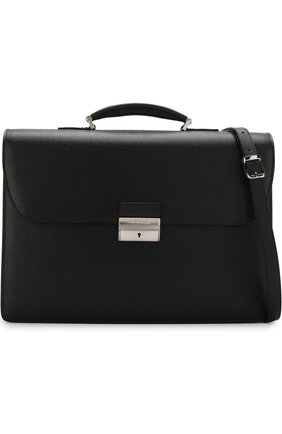 Мужской черный кожаный портфель с плечевым ремнем Canali, арт. P325328/NA00053 купить в ЦУМ | Фото №6 Кожаный портфель с плечевым ремнем Canali черный | Фото №6