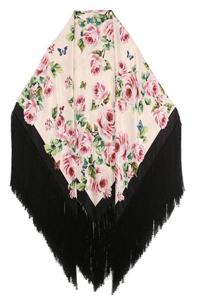Женская розовая шаль из смеси шелка и вискозы с принтом и бахромой Dolce & Gabbana, арт. FS208A/GDH92 купить в ЦУМ | Фото №1 Шаль из смеси шелка и вискозы с принтом и бахромой Dolce & Gabbana розовая | Фото №1