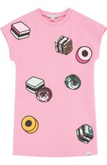 Детское мини-платье джерси с принтом и пайетками MARC JACOBS (THE) розового цвета, арт. W12218/2A-5A | Фото 1 (Рукава: Короткие; Материал внешний: Хлопок, Вискоза; Статус проверки: Проверено, Проверена категория; Девочки Кросс-КТ: Платье-одежда)