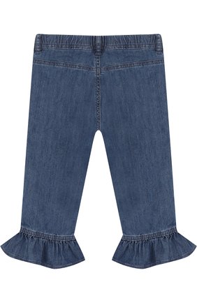 Детские укороченные джинсы с эластичным поясом и оборками IL GUFO голубого цвета, арт. P18PR027J0003/5A-8A | Фото 2 (Детали: Однотонный; Материал внешний: Хлопок; Кросс-КТ: джинсы; Статус проверки: Проверено; Ростовка одежда: 4 года | 104 см, 5 лет | 110 см)