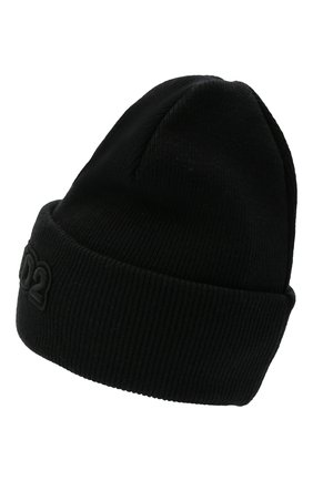 Мужская шерстяная шапка DSQUARED2 черного цвета, арт. KNM0001 15040001 | Фото 2 (Материал: Шерсть, Текстиль; Кросс-КТ: Трикотаж)