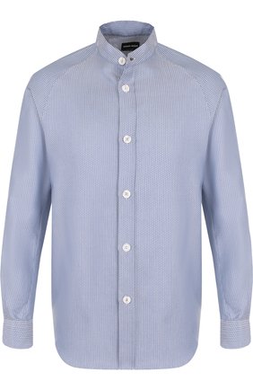 Мужская хлопковая рубашка с воротником стойкой GIORGIO ARMANI синего цвета по цене 34950 руб., арт. WSC6LT/WS29C | Фото 1 Мужская хлопковая рубашка с воротником стойкой GIORGIO ARMANI синего цвета, арт. WSC6LT/WS29C | Фото 1