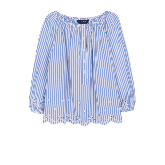 Хлопковая блуза свободного кроя с вышивкой и фестонами Polo Ralph Lauren 313688391