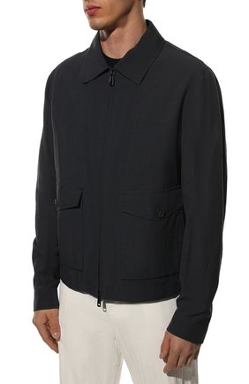 Мужская куртка изо льна и хлопка BRIONI темно-синего цвета, арт. SLPL0L/P7149 | Фото 3 (Кросс-КТ: Куртка, Ветровка; Рукава: Длинные; Материал внешний: Хлопок, Лен; Мужское Кросс-КТ: Верхняя одежда; Длина (верхняя одежда): Короткие)