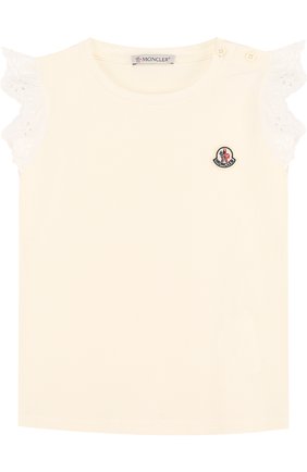 Детский хлопковая футболка с кружевной отделкой MONCLER ENFANT белого цвета, арт. D1-951-80670-05-8790A | Фото 1 (Статус проверки: Проверена категория; Рукава: Короткие; Материал внешний: Хлопок)