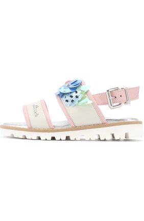 Детские кожаные сандалии на ремешке с цветочным декором SIMONETTA белого цвета, арт. 54759/28-35 | Фото 2 (Материал внешний: Кожа; Статус проверки: Проверено, Проверена категория)
