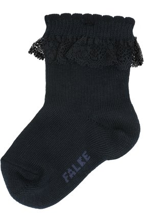 Детские носки с кружевной оборкой FALKE темно-синего цвета по цене 972 руб., арт. 12121 | Фото 1 Детские носки с кружевной оборкой FALKE темно-синего цвета, арт. 12121 | Фото 1