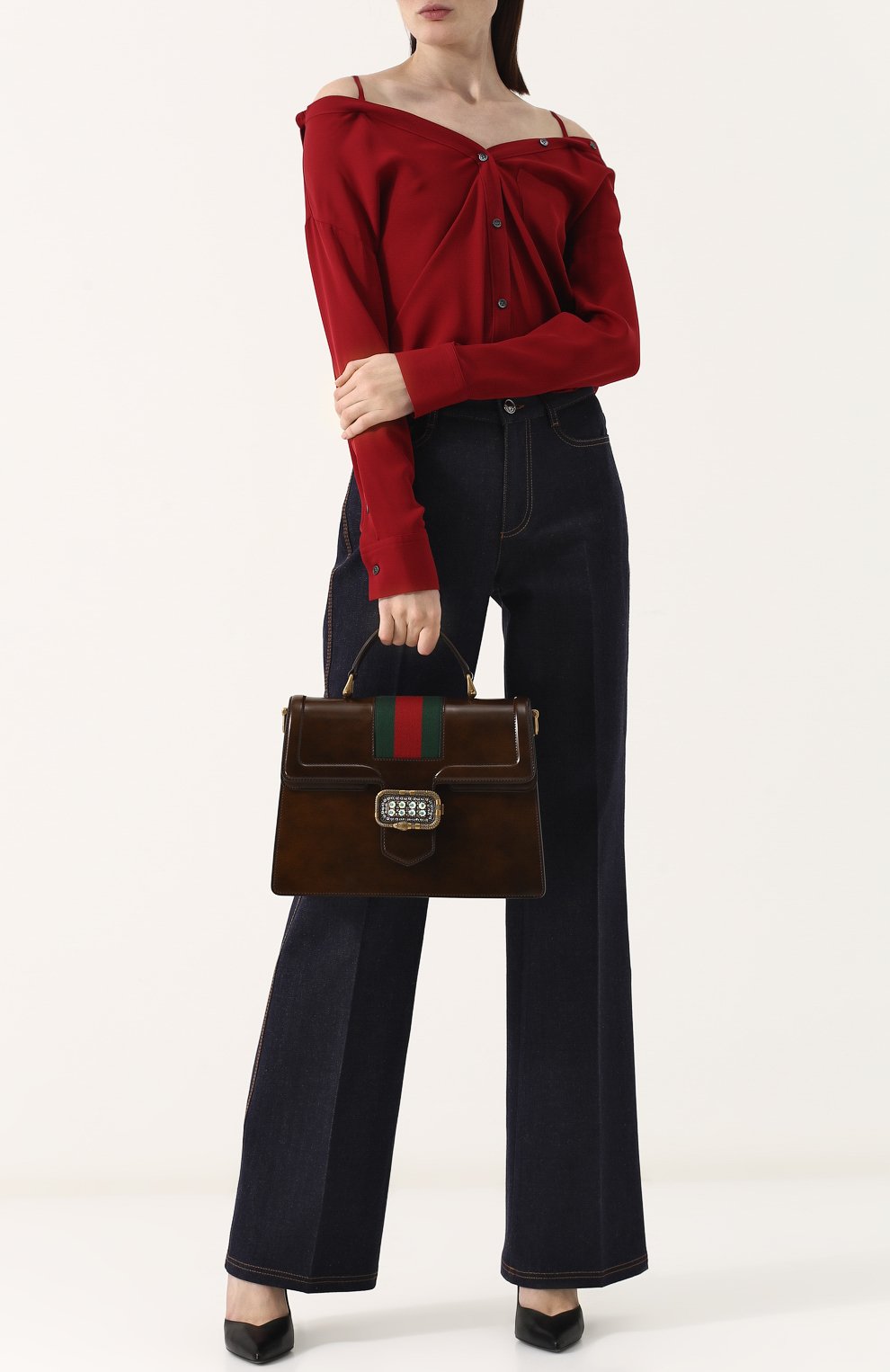 Женская сумка-тоут из кожи medium GUCCI коричневого цвета по цене 294500 руб., арт. 513138/0LBCT | Фото 2 Женская сумка-тоут из кожи medium GUCCI коричневого цвета, арт. 513138/0LBCT | Фото 2
