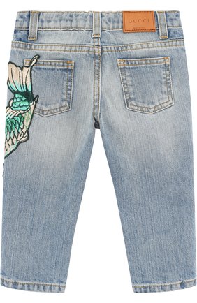 Детские джинсы с аппликациями GUCCI синего цвета, арт. 499968/XR911 | Фото 2 (Статус проверки: Проверена категория, Проверено; Детали: На резинке)