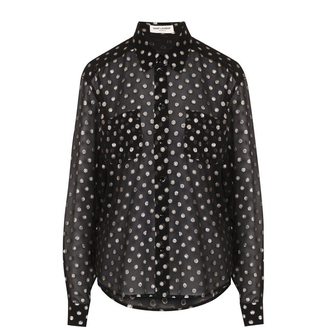 Шелковая блуза свободного кроя с металлизированной нитью Saint Laurent