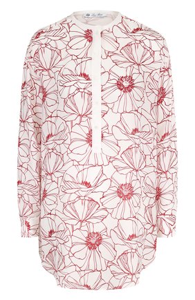 Женская удлиненная шелковая блуза с принтом LORO PIANA красного цвета, арт. FAI1478 | Фото 1 (Материал внешний: Шелк; Женское Кросс-КТ: Блуза-одежда; Стили: Кэжуэл; Рукава: Длинные; Принт: С принтом; Длина (для топов): Удлиненные)