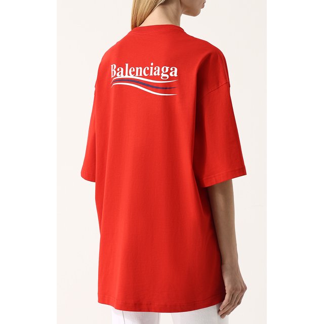 фото Хлопковая футболка свободного кроя с контрастной надписью balenciaga