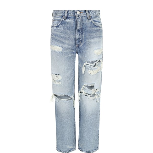 фото Укороченные джинсы прямого кроя с потертостями moussy