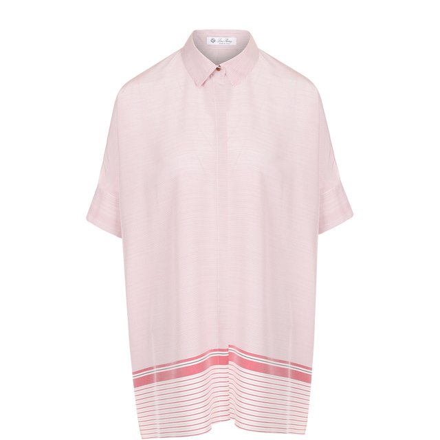 Шелковая блуза свободного кроя с коротким рукавом Loro Piana розового цвета