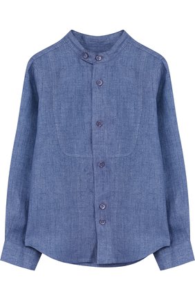 Детская льняная рубашка с воротником-стойкой LORO PIANA синего цвета, арт. FAG1929 | Фото 1 (Материал внешний: Лен; Рукава: Длинные; Случай: Повседневный)