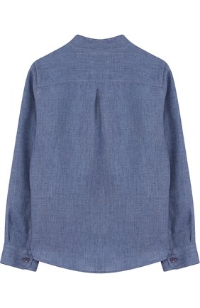 Детская льняная рубашка с воротником-стойкой LORO PIANA синего цвета, арт. FAG1929 | Фото 2 (Материал внешний: Лен; Рукава: Длинные; Случай: Повседневный)
