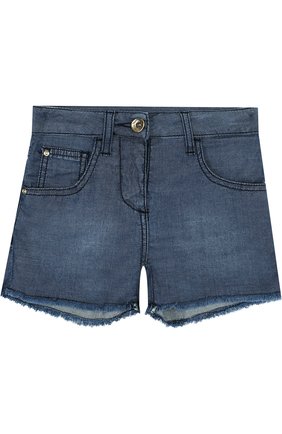 Детские джинсовые шорты с бахромой STELLA JEAN KIDS синего цвета, арт. J/JF/PD01/1037/8A-14A | Фото 1 (Материал внешний: Хлопок; Статус проверки: Проверено, Проверена категория; Девочки Кросс-КТ: Шорты-одежда; Кросс-КТ: Деним)
