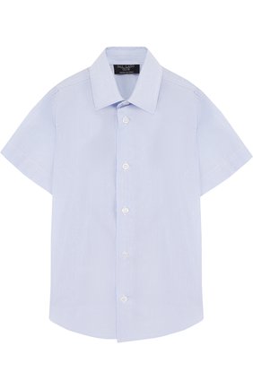 Детская хлопковая рубашка прямого кроя с короткими рукавами DAL LAGO голубого цвета, арт. N403/8418/7-12 | Фото 1 (Рукава: Короткие; Материал внешний: Хлопок; Принт: Без принта; Случай: Повседневный; Статус проверки: Проверена категория)