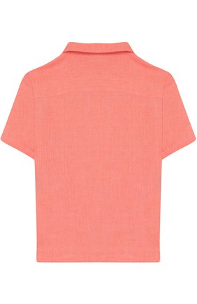 Детская льняная рубашки прямого кроя с короткими рукавами LORO PIANA розового цвета, арт. FAI1206 | Фото 2 (Материал внешний: Лен; Рукава: Короткие; Статус проверки: Проверена категория; Принт: Без принта; Случай: Повседневный)