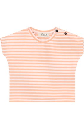 Детский хлопковая футболка в полоску ALETTA оранжевого цвета, арт. RW88618R/1M-18M | Фото 1 (Материал внешний: Хлопок; Рукава: Короткие; Статус проверки: Проверено, Проверена категория; Кросс-КТ НВ: Футболка)