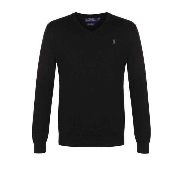 Хлопковый пуловер тонкой вязки Polo Ralph Lauren 710670789, цвет чёрный, размер 48 - фото 1
