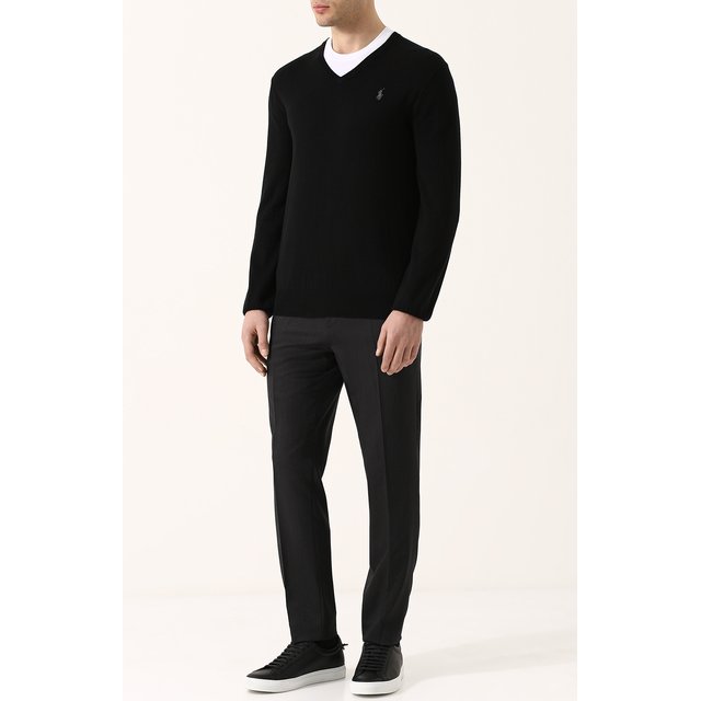 Хлопковый пуловер тонкой вязки Polo Ralph Lauren 710670789, цвет чёрный, размер 48 - фото 2