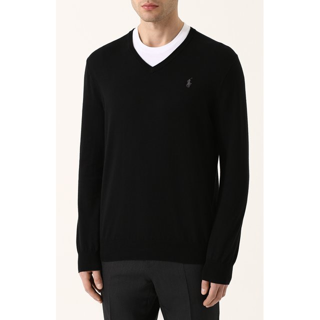 Хлопковый пуловер тонкой вязки Polo Ralph Lauren 710670789, цвет чёрный, размер 48 - фото 3