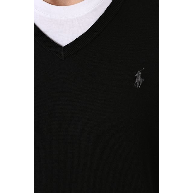 Хлопковый пуловер тонкой вязки Polo Ralph Lauren 710670789, цвет чёрный, размер 48 - фото 5