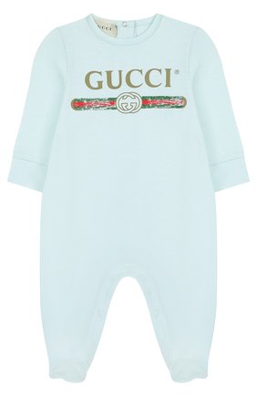 Детский хлопковая пижама с логотипом бренда GUCCI голубого цвета по цене 15100 руб., арт. 504123/X3L64 | Фото 1 Детский хлопковая пижама с логотипом бренда GUCCI голубого цвета, арт. 504123/X3L64 | Фото 1