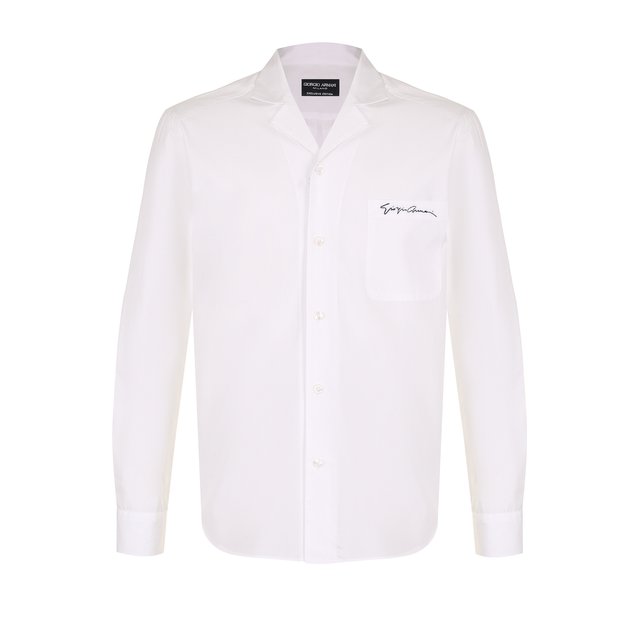 Хлопковая рубашка с отложным воротником Giorgio Armani белого цвета