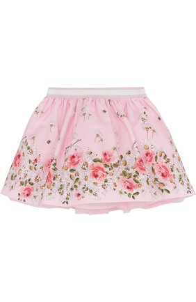 Детская хлопковая юбка с принтом и эластичным поясом MONNALISA розового цвета, арт. 311703 | Фото 1 (Материал подклада: Хлопок; Статус проверки: Проверено, Проверена категория; Материал внешний: Хлопок)
