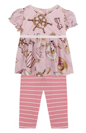 Детский хлопковый комплект из блузы и леггинсов MONNALISA розового цвета, арт. 311502 | Фото 1 (Статус проверки: Проверено, Проверена категория; Материал внешний: Хлопок; Рукава: Короткие)