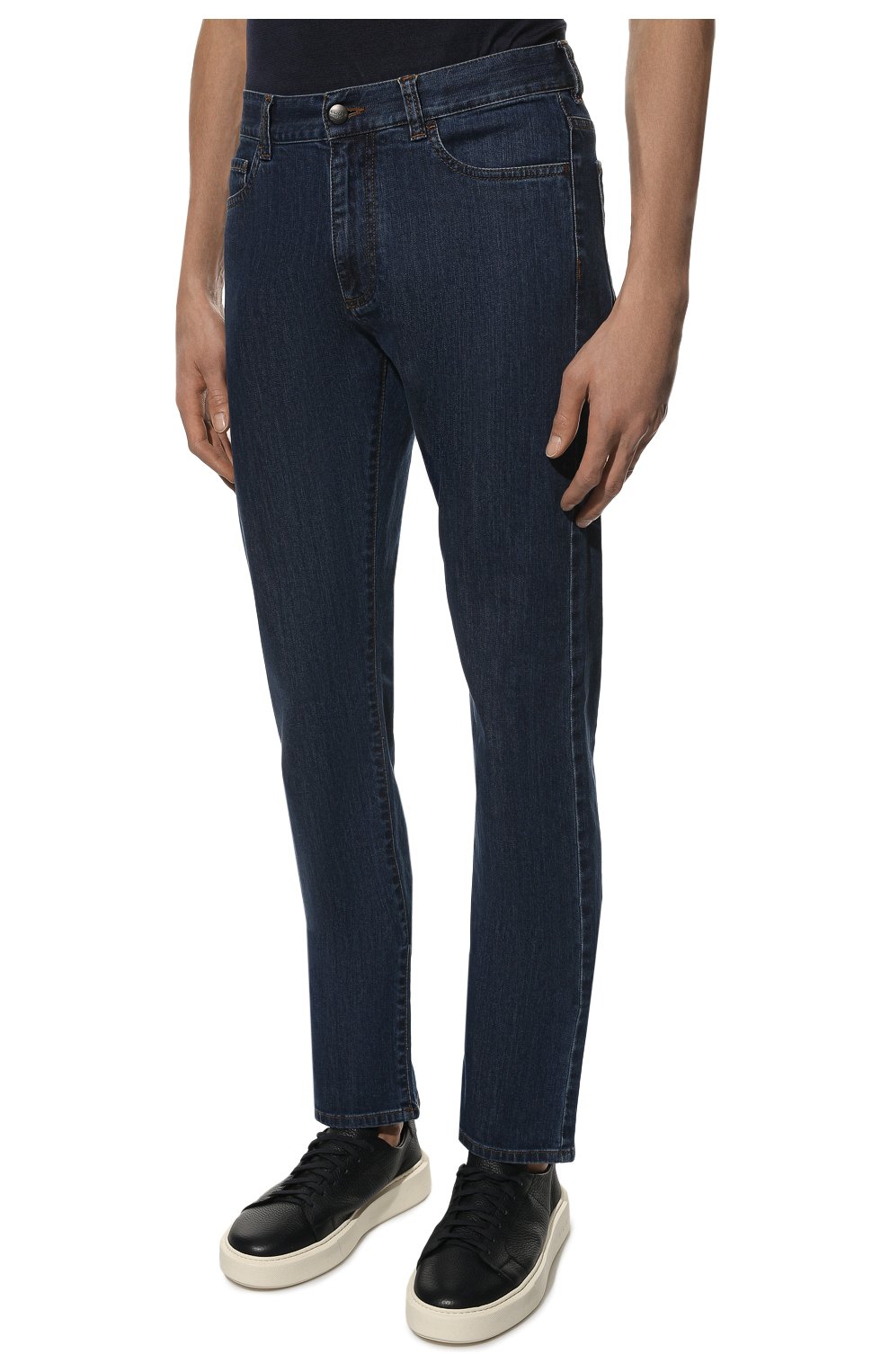 Мужские джинсы CANALI темно-синего цвета, арт. 91700/PD00018 | Фото 3 (Силуэт М (брюки): Прямые; Кросс-КТ: Деним; Длина (брюки, джинсы): Стандартные; Материал внешний: Хлопок, Деним)