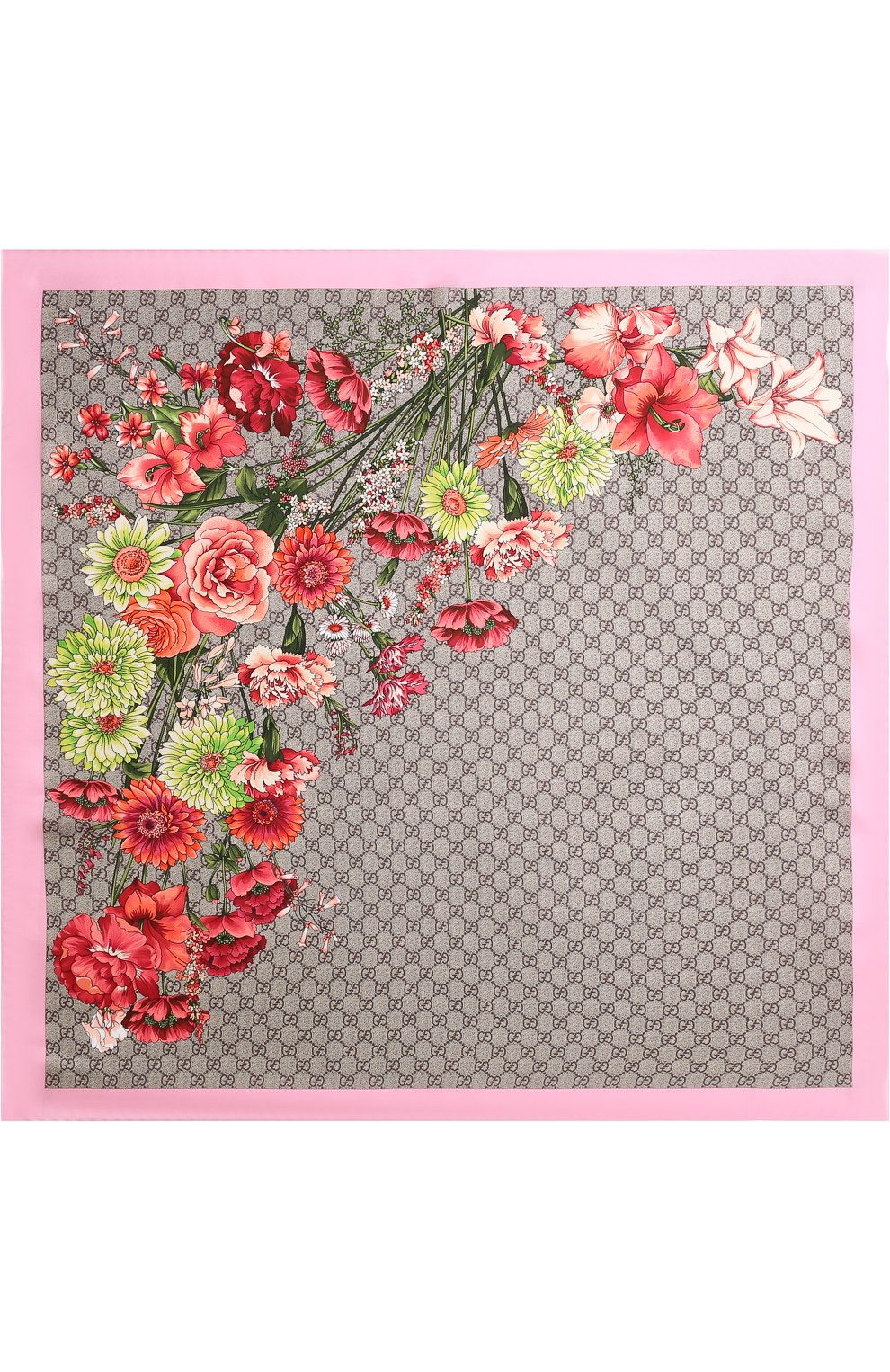 Женский шелковый платок с цветочным принтом gg GUCCI розового цвета, арт. 528941/3G001 | Фото 3 (Материал: Текстиль, Шелк; Статус проверки: Проверена категория)