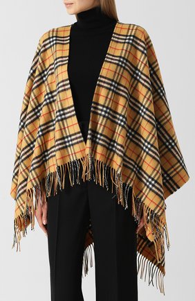 Женская желтая пончо из смеси шерсти и кашемира в клетку Burberry, арт. 4073495 купить в ЦУМ | Фото №3 Пончо из смеси шерсти и кашемира в клетку Burberry желтая | Фото №3