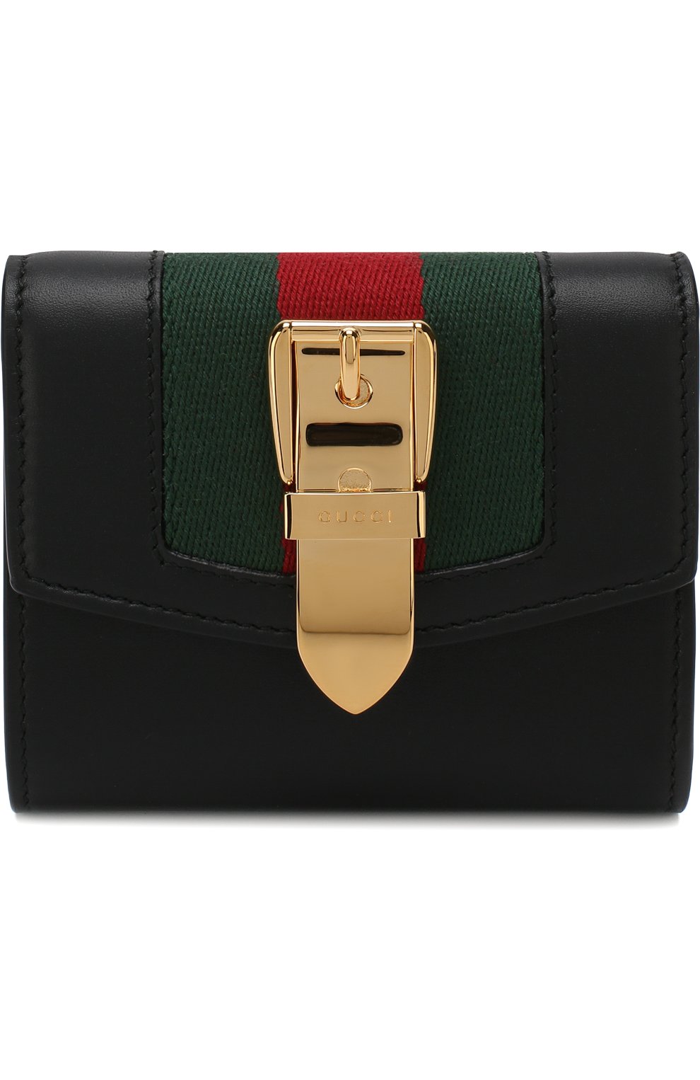 Кожаный кошелек Sylvie с клапаном Gucci черного цвета | Фото №1