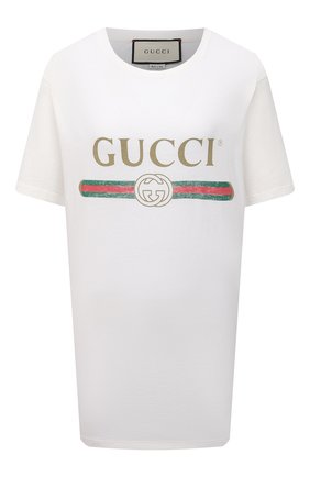 Женская хлопковая футболка с круглым вырезом и принтом GUCCI белого цвета по цене 36800 руб., арт. 457095/X5L89 | Фото 1 Женская хлопковая футболка с круглым вырезом и принтом GUCCI белого цвета, арт. 457095/X5L89 | Фото 1